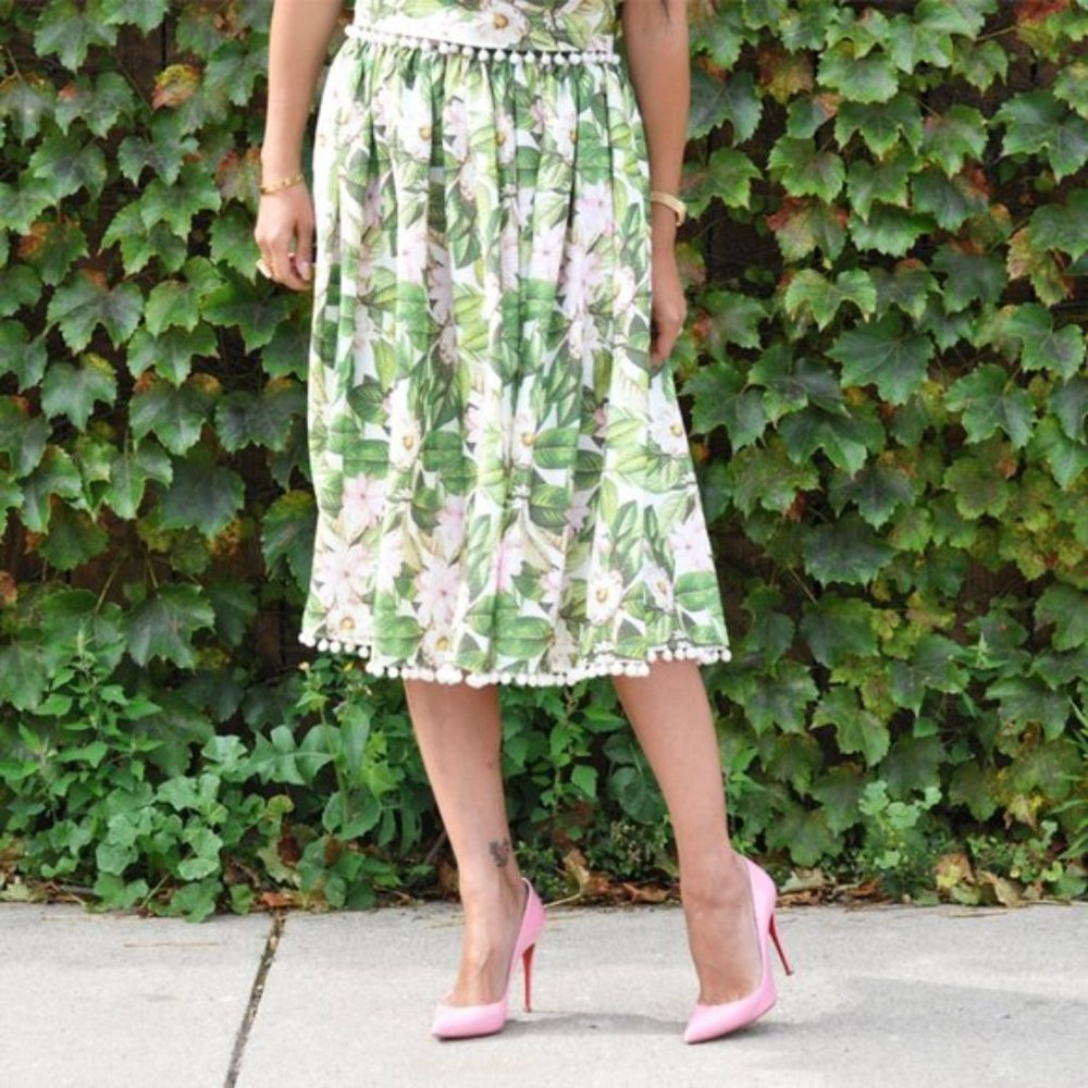 Tropical Print Skirt with pompoms (SK026)